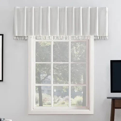 Miniatura 14 de Sun Zero Greyson - Valance de cortina con pestaña trasera de seda de dupioni de imitación con borlas de cuentas y aislamiento térmico total opaco