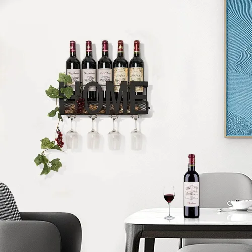 Miniatura 5 de Soporte de metal para botellas y copas de vino de Soduku, para montar en la pared, con espacio para almacenar corchos