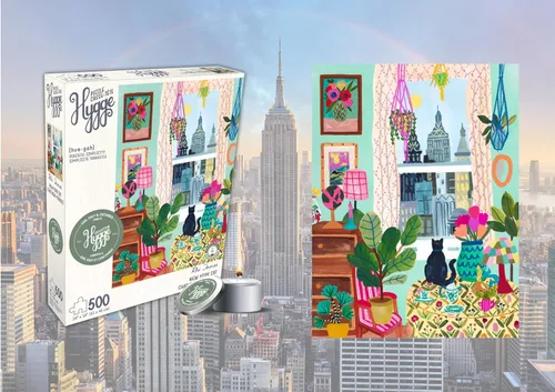 Miniatura 10 de Rompecabezas de 500 piezas para adultos Colección Hygge Gato en la Ventana Rhi James Tablero Azul y Vela de KI Puzzles