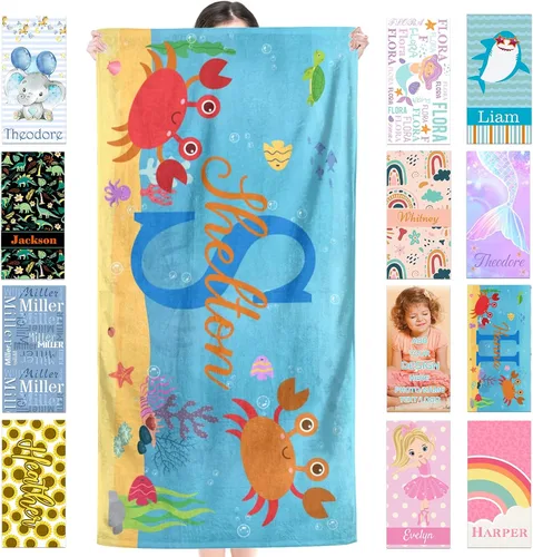 Miniatura 42 de Toalla de playa personalizada para niños, toallas de playa personalizadas de poliéster de secado rápido con nombres para niñas y niños, 30 x 60
