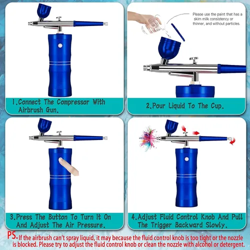 Miniatura 3 de Kit de aerógrafo, kit de aerógrafo con compresor 30PSI pistola de aerógrafo portátil, cepillo de aire inalámbrico para arte de uñas, juego