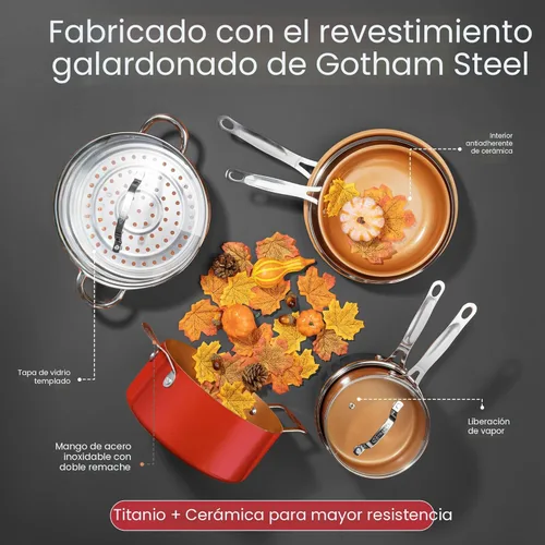 Miniatura 7 de Gotham Steel - Juego de 20 piezas de ollas y sartenes de cocina antiadherente + juego de ollas para hornear, cerámica completa para la cocina, Rojo