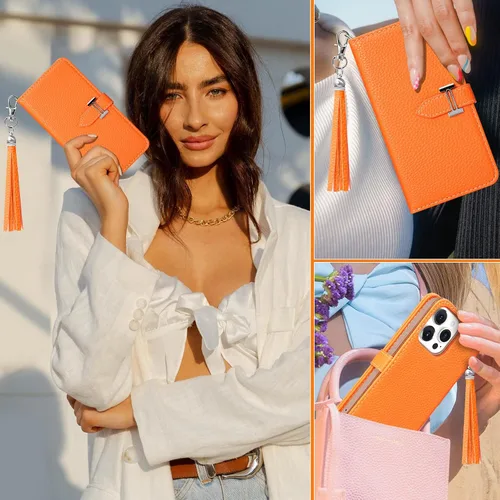 Miniatura 6 de Funermei Funda tipo cartera para iPhone 14 Pro Max para mujer, diseño de folio, fundas de lujo con tarjetero y soporte para tarjeta de crédito