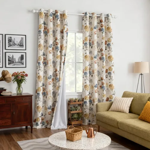 Miniatura 8 de MYSKY HOME - Cortinas de lino florales 100% blackout, de 95 pulgadas de largo, 2 paneles para sala de estar y dormitorio, doble capa