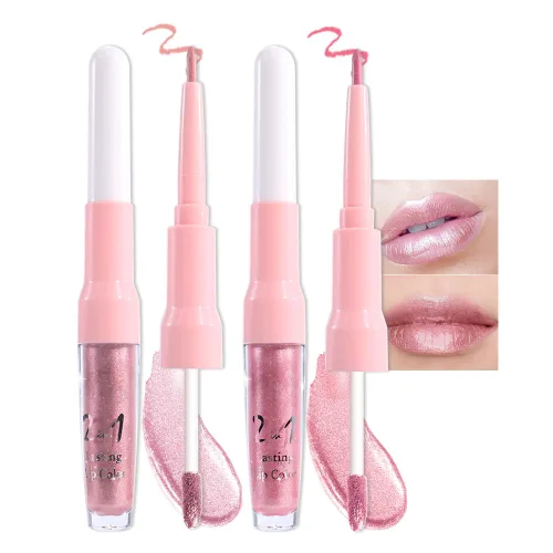 Miniatura 9 de evpct Juego de delineador de labios y lápiz labial metálico rosa claro, para mujeres, de larga duración, impermeable, 24 unidades, color rosa claro