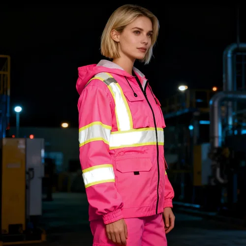 Miniatura 2 de Chaqueta de seguridad de alta visibilidad ANSI/ISEA Chaqueta reflectante estándar con bolsillo y cremallera Rosa