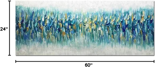 Miniatura 7 de AMEI Arte, 24 x 60 pulgadas, grande, pintado a mano, abstracto, texturizado, dorado, azul, pinturas acrílicas, arte de pared multicolor, estirado