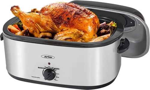 Miniatura 30 de Sunvivi Horno asador eléctrico con tapa visible, horno asador de pavo de 24 cuartos de galón con sartén y estante extraíbles, acero inoxidable