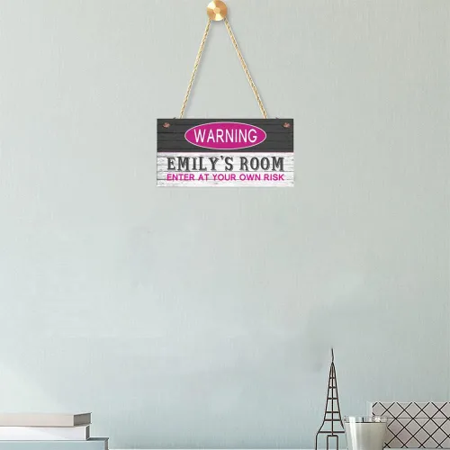 Miniatura 6 de Señales de advertencia personalizadas "Enter at Your Own Risk" personalizadas para habitación de niñas, entrada, puerta, letreros de madera
