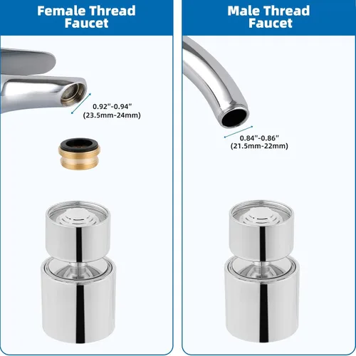 Miniatura 4 de Aireador de grifo de cocina giratorio de 360 grados anti salpicón, extensor de grifo para ahorrar agua con 2 modos de rociado de 1.8GPM Cromo