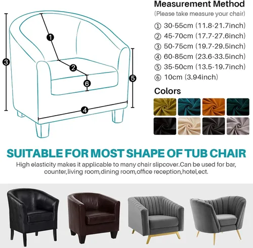 Miniatura 6 de ele ELEOPTION Funda de terciopelo para silla de club, 2 piezas, funda protectora de muebles con parte inferior elástica, funda de sofá súper suave 01