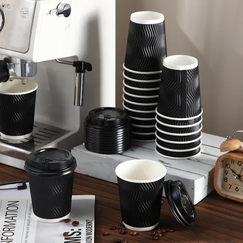 Miniatura 3 de Funnymoom Juego de 140 tazas de café de 8 onzas con tapa, desechables de papel corrugado, tazas de agua a granel adecuadas para café, cacao, jugo
