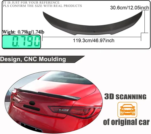 Miniatura 5 de Alerón de maletero de fibra de carbono real para Infiniti Q60 Q60S Coupe 2017-2023 Tapa trasera de arranque Highkick Wing Lip Factory Outlet