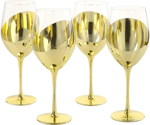 MyGift Juego de 4 copas de vino de latón moderno con tallo largo para vino blanco o tinto con elegante diseño angular Latón (juego de 4)