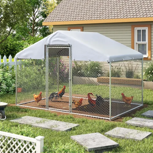 Miniatura 11 de Gallinero de metal grande, corralito con cubierta impermeable, jaula para aves de corral con techo de cúpula para exteriores, patio trasero, granja
