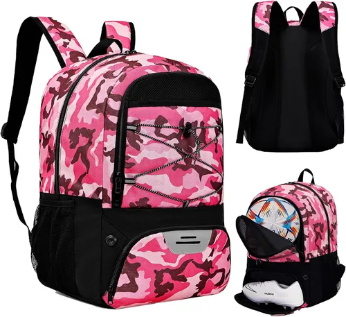 Miniatura 16 de Hsmihair - Mochila de fútbol juvenil - Mochila para fútbol y baloncesto, con compartimento para pelota y tacos separados