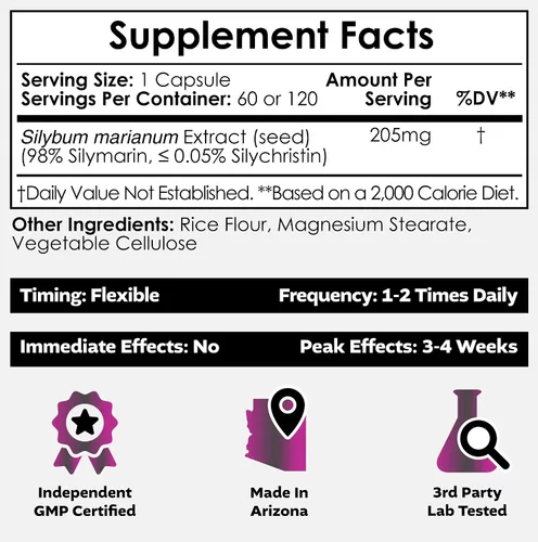 Miniatura 2 de Nootropics Depot Cápsulas de extracto de cardo mariano de alta potencia 200 mg de silimarinas de Silybum marianum 60