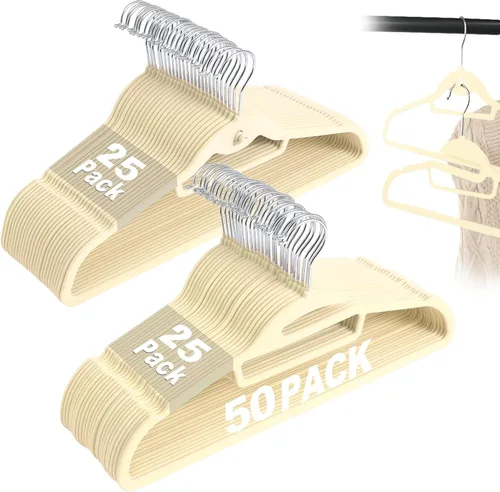 Miniatura 13 de Perchas de Terciopelo Negro Paquete de 50, en Forma de S y Apilables de Fieltro Antideslizantes con Gancho Giratorio de 360°, Perchas Flocadas Ultra