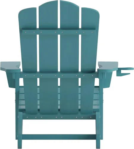 Miniatura 8 de Flash Furniture Newport Adirondack - Silla Adirondack con soporte para tazas, silla Adirondack de poliresina resistente a la intemperie, color azul