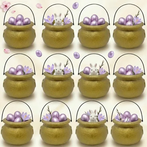 Miniatura 44 de PMU Caldero de Pascua de 8 pulgadas, 6 unidades, caldero de plástico verde, decoración de Pascua para decoración del hogar y fiesta