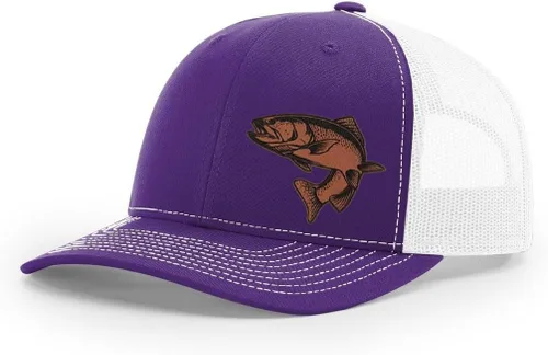 Miniatura 25 de Sombrero de pesca de trucha con parche de cuero grabado láser Richardson 112 Snapback Trucker Cap