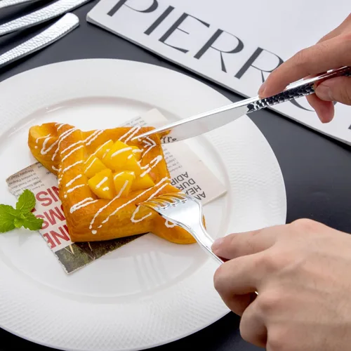 Miniatura 6 de Nervure 300 cubiertos de plástico plateado – cubiertos de plata desechables – Los utensilios de plástico martillado incluyen 100 tenedores, 100