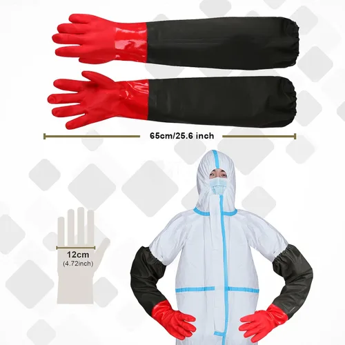 Miniatura 2 de Guantes impermeables extralargos de 25" con forro de algodón - Uso pesado, limpieza de acuarios y estanques, trabajo con mariscos