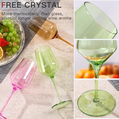Miniatura 5 de comfit Juego de copas de vino de colores de 6 a 15 onzas sopladas a mano con tallo largo y borde delgado, copas de vino rojo/blanco, copas de vino
