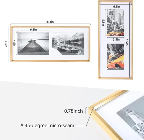 Miniatura 5 de Marco de fotos de aluminio dorado con 2 aperturas de 5 x 7 2 tapetes incluidos, plexiglás HD, se adapta a fotos de 5 x 7 o 4 x 6, soporte de mesa
