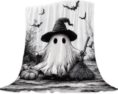 Miniatura 9 de Manta de Halloween para bebé, mascota y niño, espeluznante manta de fantasma de calabaza negra para cuna, cochecito, manta decorativa y mullida