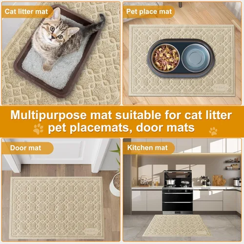 Miniatura 7 de Tapete para caja de arena para gatos, 35 x 24 pulgadas, tapete grande para atrapar arena para gatitos, mantiene el suelo limpio, tapete de caja