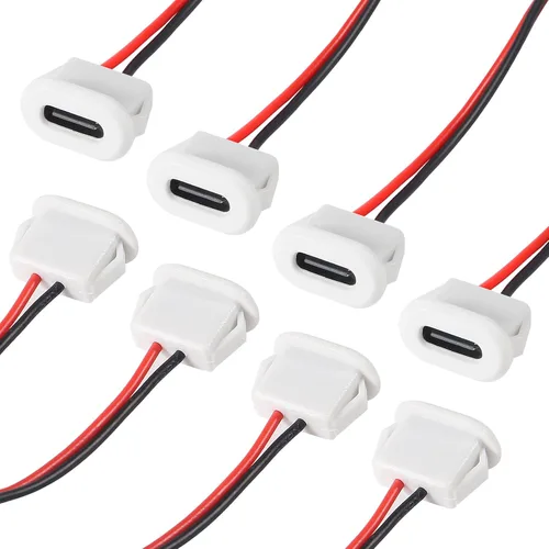 Miniatura 28 de 8pcs Bare Board Type-C Female Chassis Waterproof 2P Solder Wire Type USB C Pigtail Cable Extension Power Cable USB-C Plug to 2 Pin Bare Wire Open