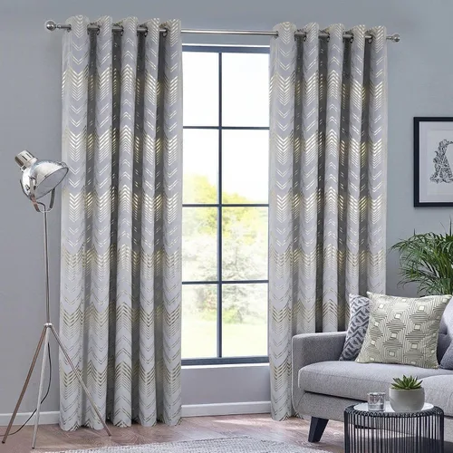 Miniatura 13 de always4u - Cortinas de terciopelo suave con estampado de lámina 84 pulgadas de largo, cortinas de chevron blanco y dorado, tratamiento de lujo