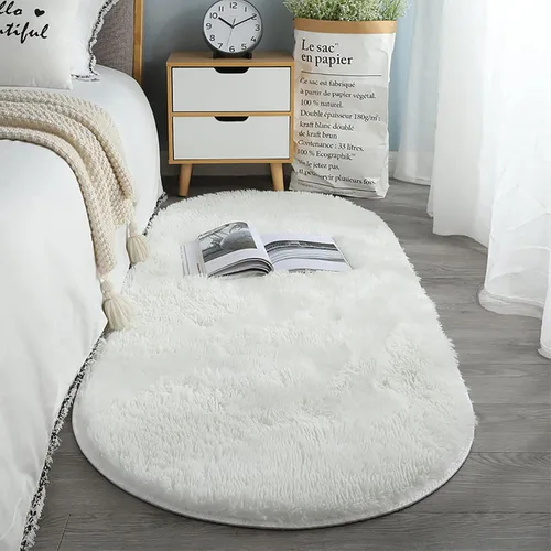 Miniatura 18 de ZZenSmot Alfombra ovalada y esponjosa, alfombra de noche de felpa suave, color liso, para dormitorio, sala de estar, color rosa, 63 x 24 pulgadas