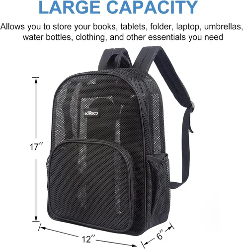 Miniatura 4 de Edraco Mochila de malla resistente, mochila transparente, bolsa de malla para libros, Negro -, Estilo 2