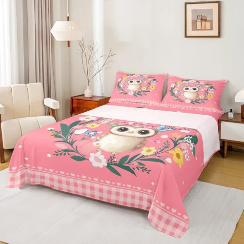 Miniatura 12 de Erosebridal Lindo juego de sábanas de llama para niños y niñas, juego de sábanas de animales de cactus verde, juego de sábanas de búfalo rosa