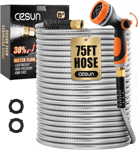 Miniatura 15 de Cesun Manguera de jardín corta de 3 pies, manguera de agua conductora de metal, resistente y ligera, tubo de agua de acero inoxidable para RV, al