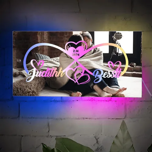 Miniatura 19 de Espejo de barra de nombre LED personalizado, letreros de neón iluminados para decoración de pared para bar en casa, día de San Valentín y regalos