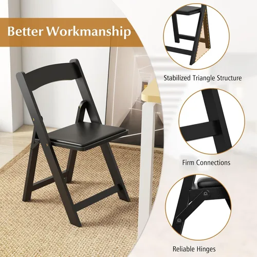 Miniatura 5 de Giantex Juego de 4 sillas plegables, sillas de comedor de madera, sillas plegables acolchadas con respaldo, sillas laterales apilables