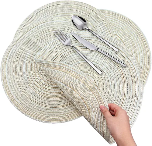4 manteles individuales redondos trenzados de 15 pulgadas, lavables, resistentes al calor, manteles individuales de algodón y poliéster para cocina,