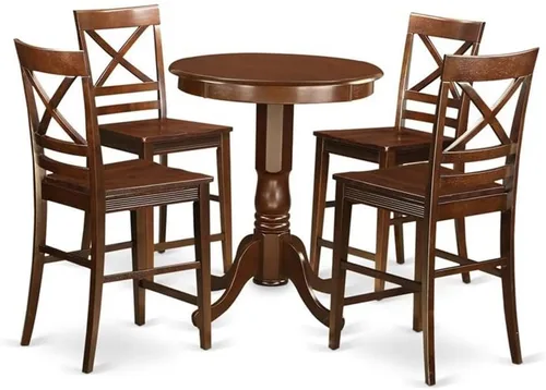 Miniatura 8 de East West Furniture EDQU3-BLK-W - Juego de mesa de comedor de 3 piezas de altura para encimera de cocina, contiene una mesa redonda de madera
