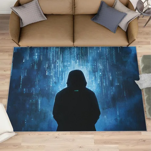 Cyberpunk - Alfombras para dormitorio, alfombra de área Cyberpunk Hacker, alfombras futuristas para sala de estar, alfombra antideslizante para