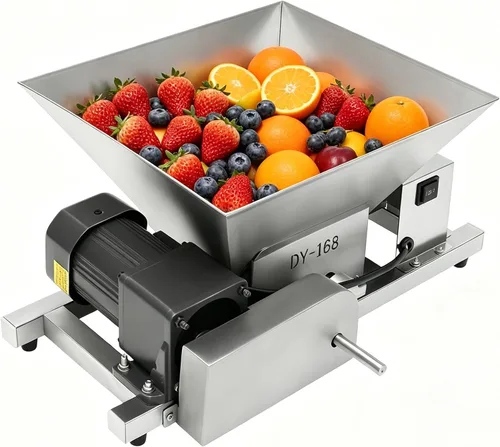 Electric Fruit Crusher 60W Pure Copper Motor - 44LBS/H Stainless Steel Fruit Grinder with 1.06GAL Capacity, Forward & Reverse Control for Wine