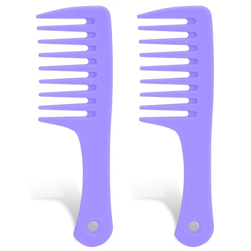 Miniatura 8 de Mini peines desenredantes de dientes anchos y tamaño de viaje, 2 peines de plástico portátiles para peinar cabello rizado, largo y húmedo Rosa