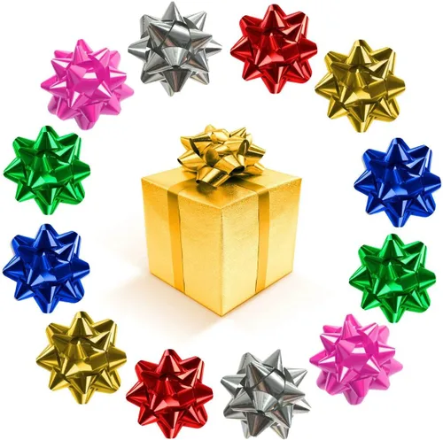 150 mini lazos de regalo de 1 pulgada, lazo pequeño de estrella de 1 pulgada, autoadhesivo pequeño metálico para envolver regalos, caja de regalo,