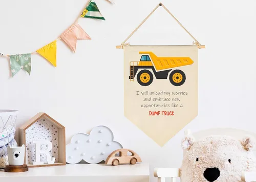Miniatura 2 de Vehículo de construcción de transporte para pared, afirmaciones positivas para niños, decoración de bandera, regalo para bebés recién nacidos