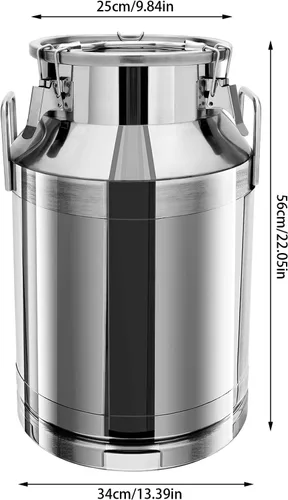 Miniatura 2 de Cubo de leche de acero inoxidable de 40 litros y 10.57 galones, cubo de vino con tapa sellada, resistente (40 l, sin grifo)