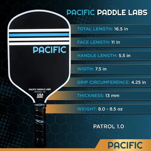Miniatura 3 de Patrol 1.0 Paleta de pickleball, fibra de vidrio, 0.512 in, raqueta de pickleball aprobada por USAPA, textura de grano abrasivo de carbono, giro
