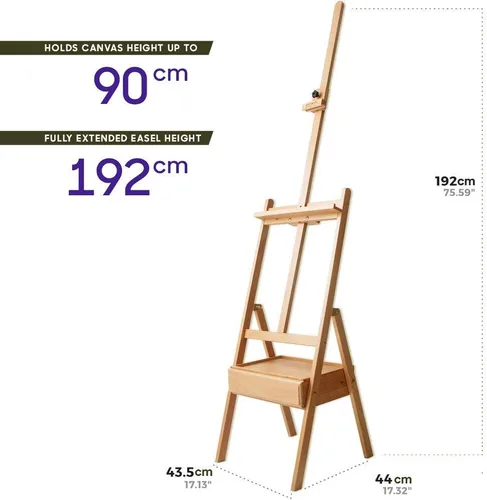 Miniatura 3 de Caballete de piso Mont Marte Signature Box, madera de haya 43.5 x 44 x 150 cm (LxAnxAl), 17.13 x 17.32 x 59.1 pulgadas Caballetes de caja de piso