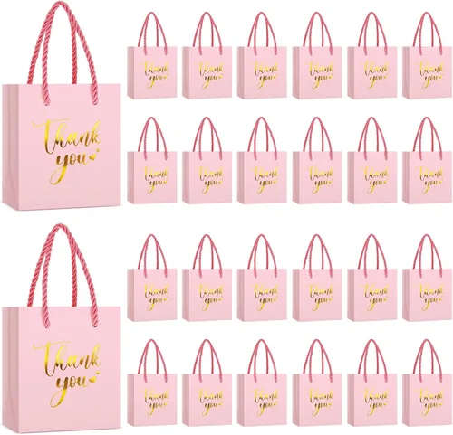 Honoson 30 mini bolsas de regalo con asa de 4 x 2.75 x 4.5 pulgadas, pequeña bolsa de agradecimiento para boda, baby shower, cumpleaños, graduación